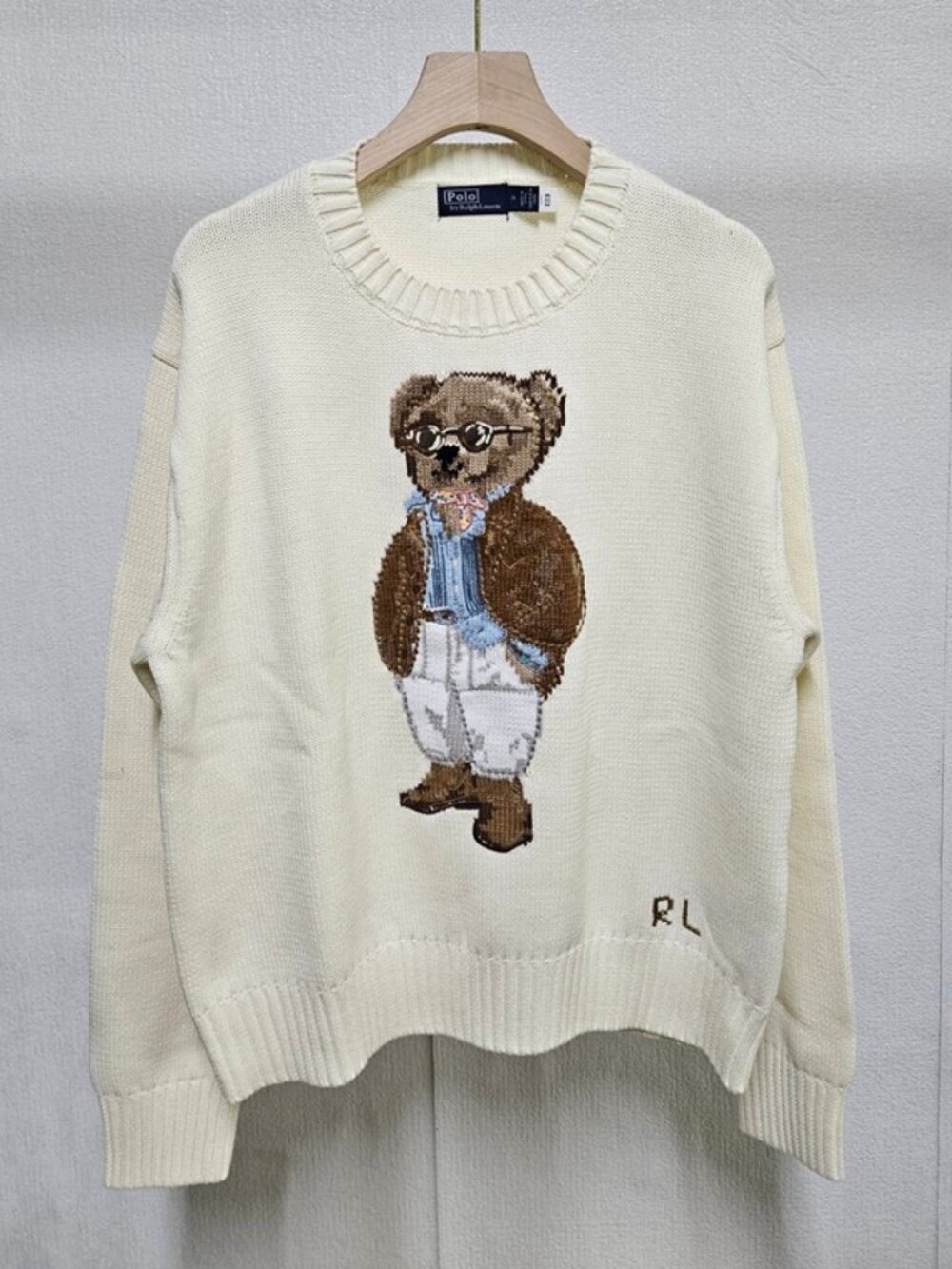 Polo Ralph Lauren Cream Cowboy Polo Bear Knit Sweater